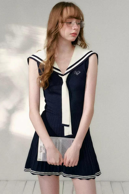 Navy Sailor Collar Knitted Dress