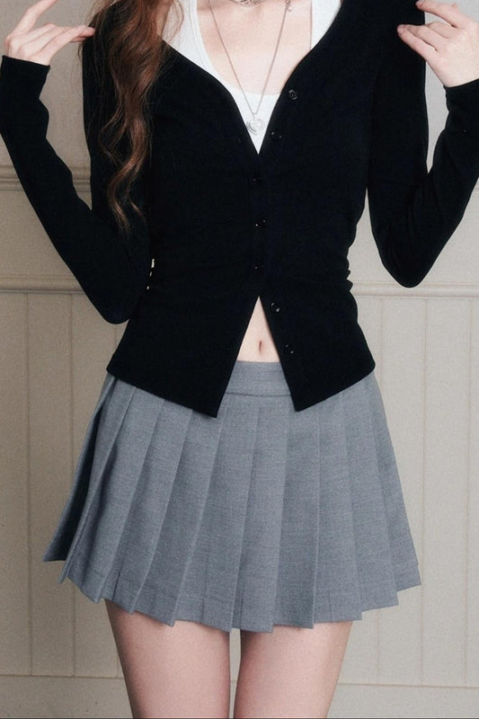 Timeless Grey Pleated A-Line Skirt