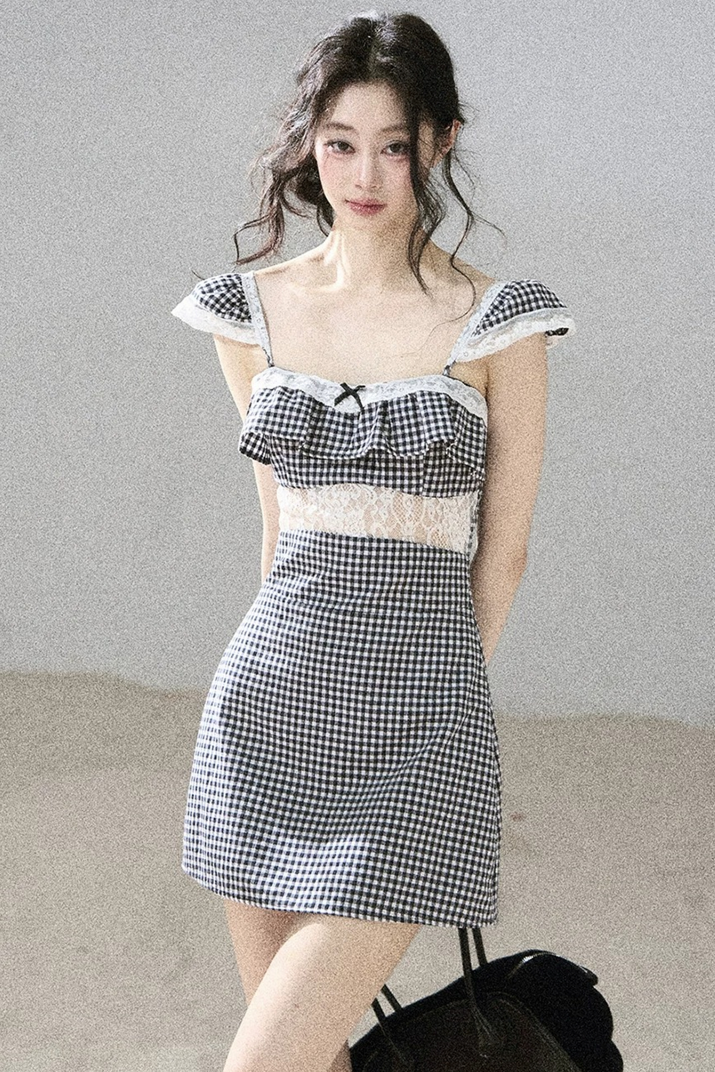 French Lace Plaid Summer Dress