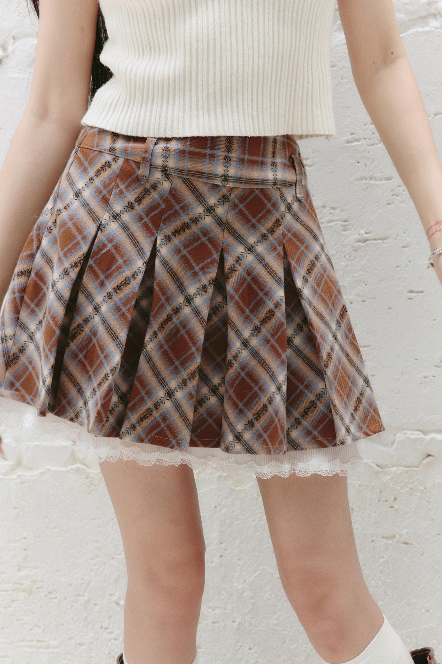 Retro Patchwork Pleated Skirt