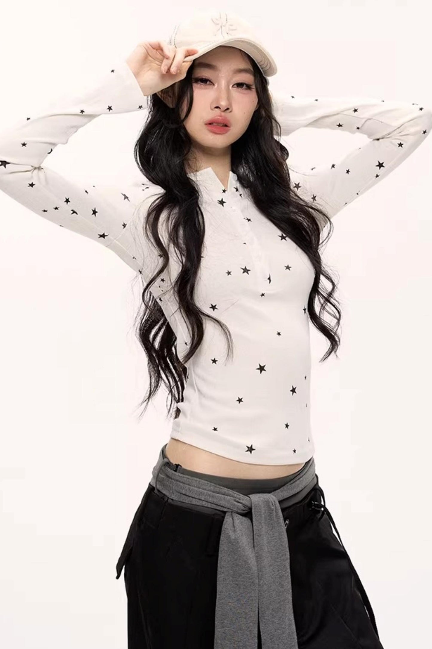 Star Print Knitted Henley Top