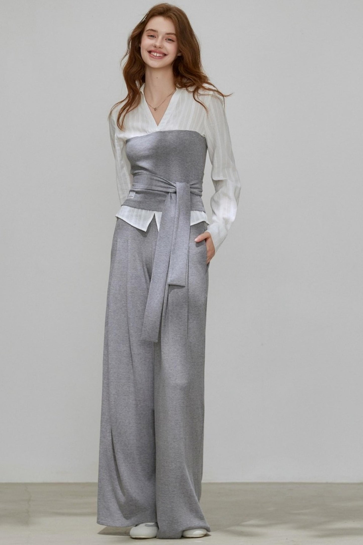 Summer Autumn Knitted Fake Two-Piece Set-Up