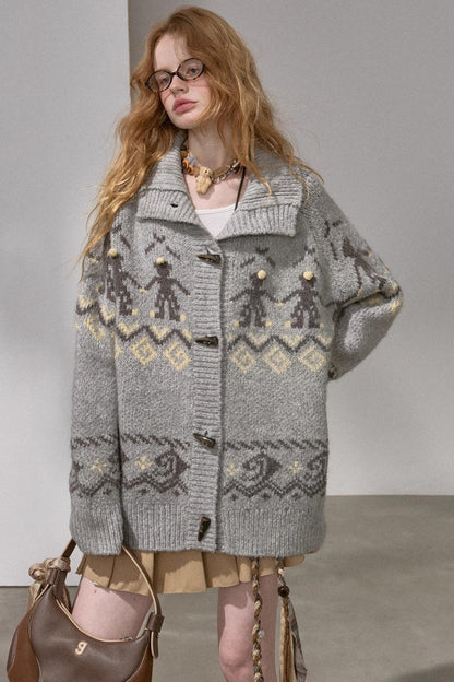 Pom-Pom Knit Cardigan Jacket