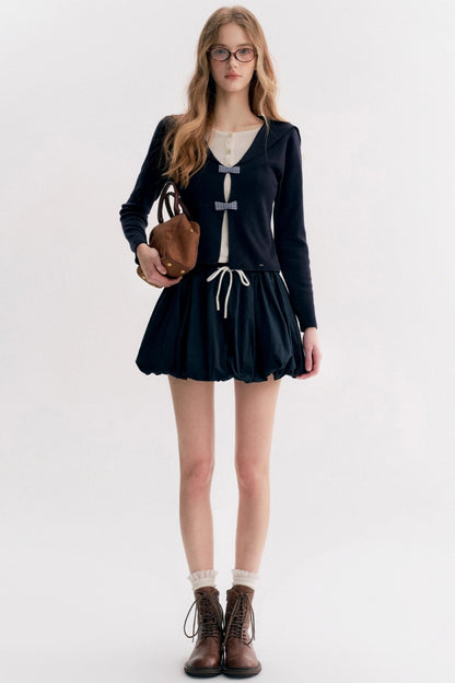 Contrasting Pleated Puffy Skirt