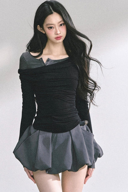 Korean Off-The-Shoulder Black Top