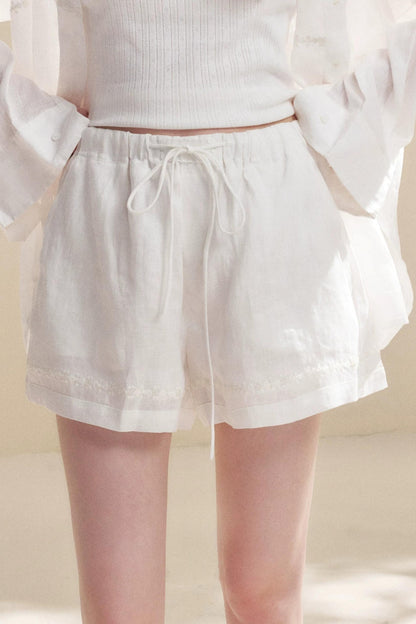 Linen Tencel Beaded Blouse Set-Up