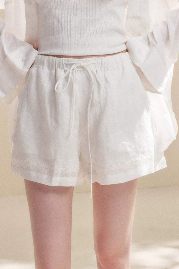 Linen Tencel Beaded Blouse Set-Up