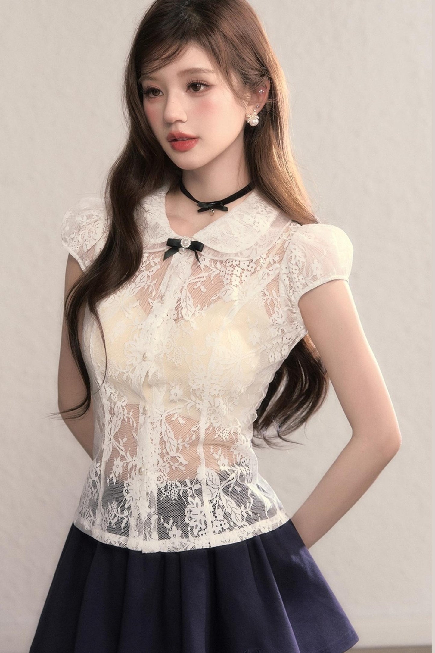 French Slimming Lace Hepburn Dress Set