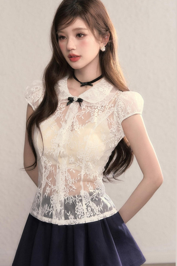 French Slimming Lace Hepburn Dress Set