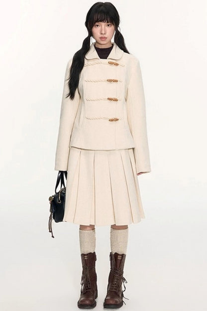 Slim Waist Woolen Coat Set-Up