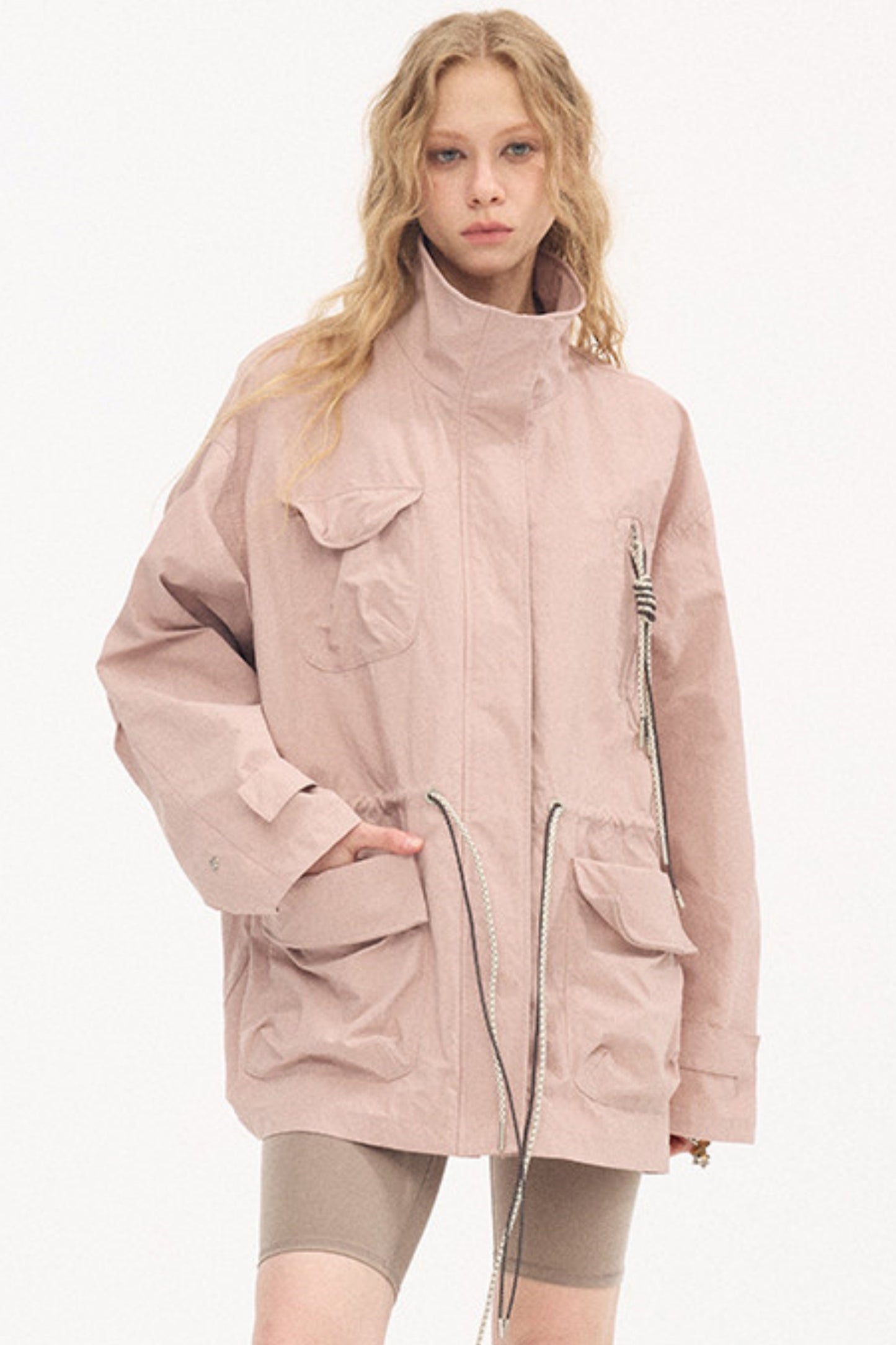 Twisted Pocket Stand Collar Jacket