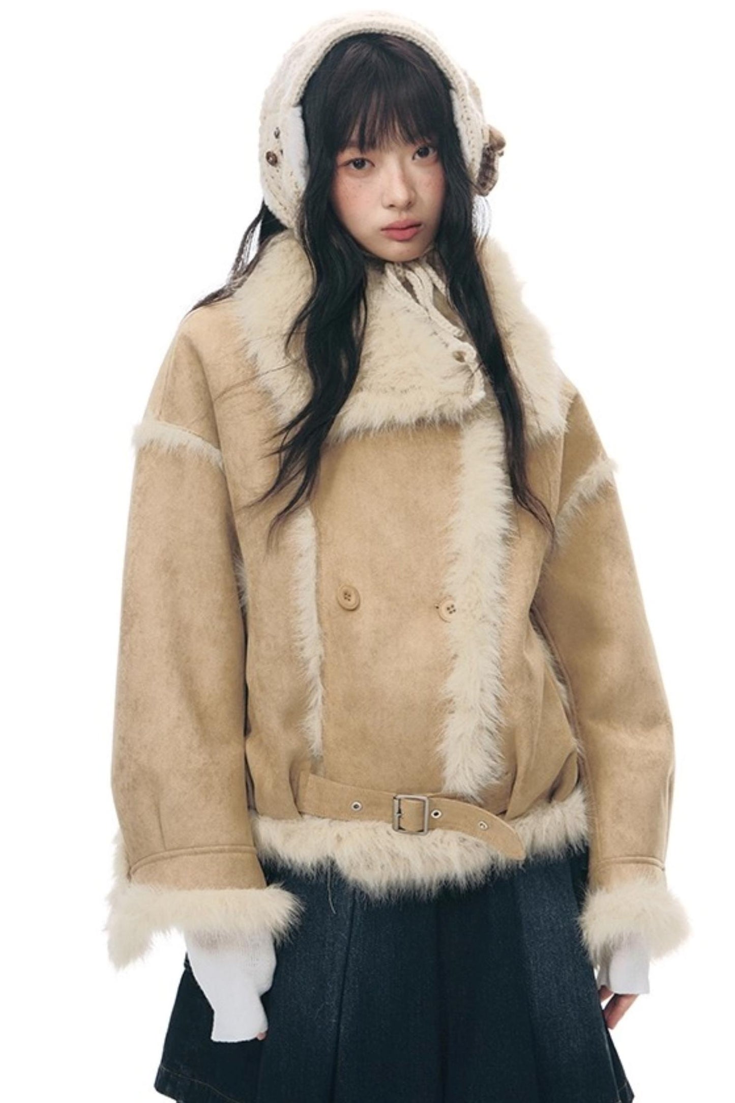 Lapel Shearling Suede Coat