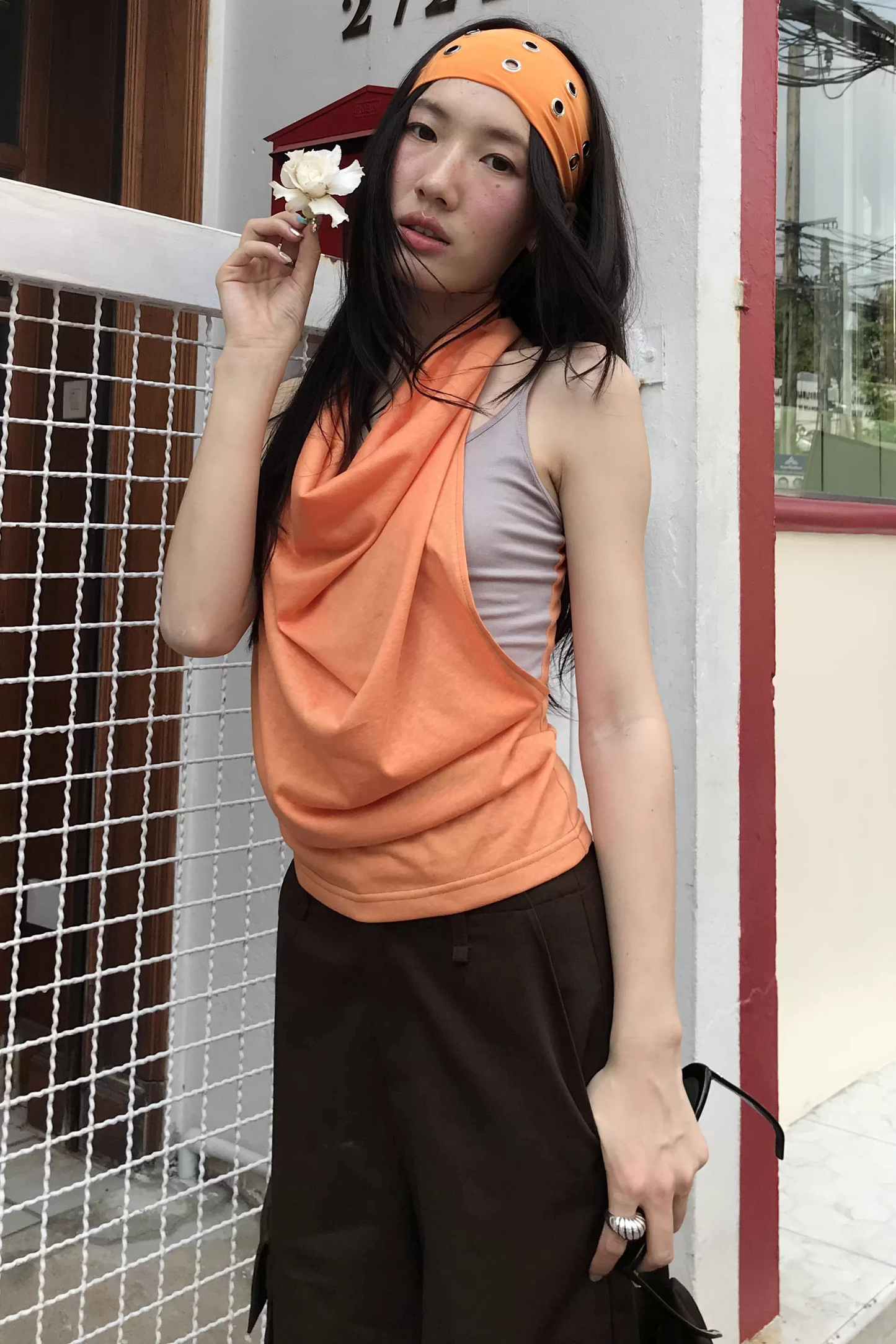 Orange Wave Halter Top