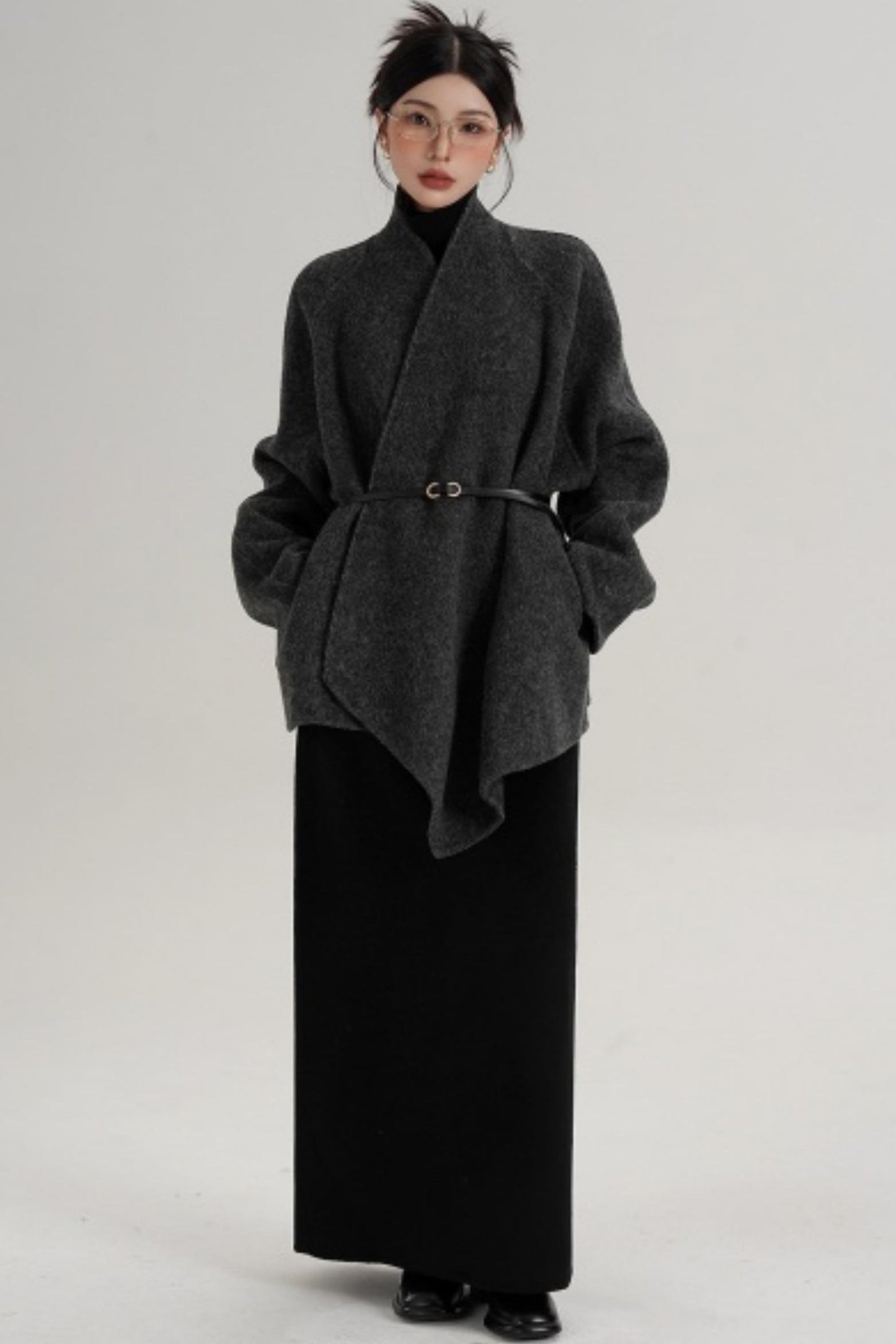 Elegant Lace-Up Woolen Coat