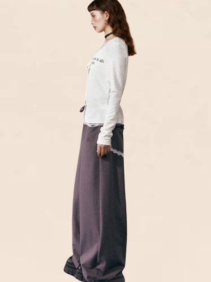 White Trim waist Long Loose Pants