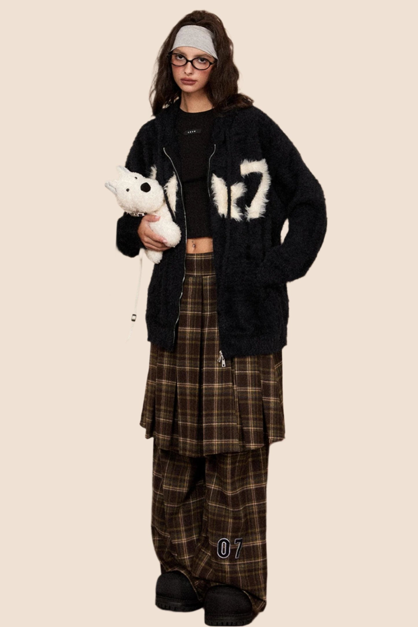 Casual Woolen Plaid Skirt And Pants Set-Up