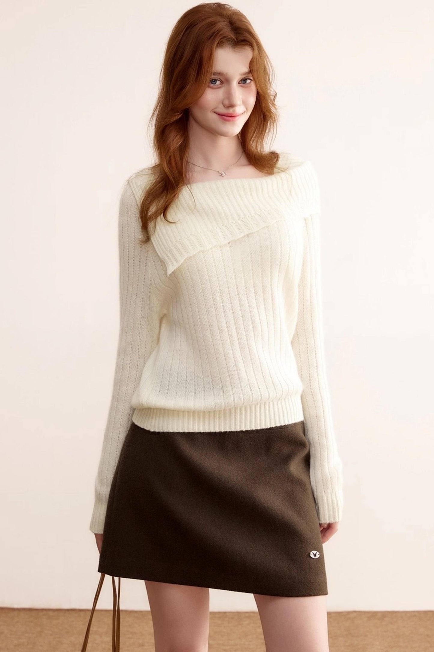 One-Shoulder Wool Knit Sweater