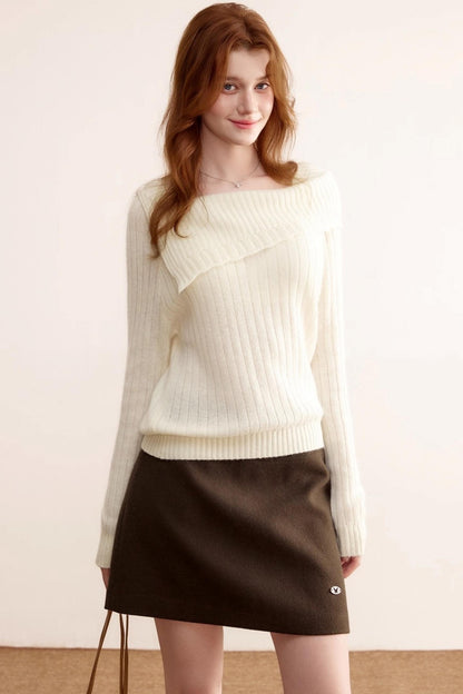 One-Shoulder Wool Knit Sweater
