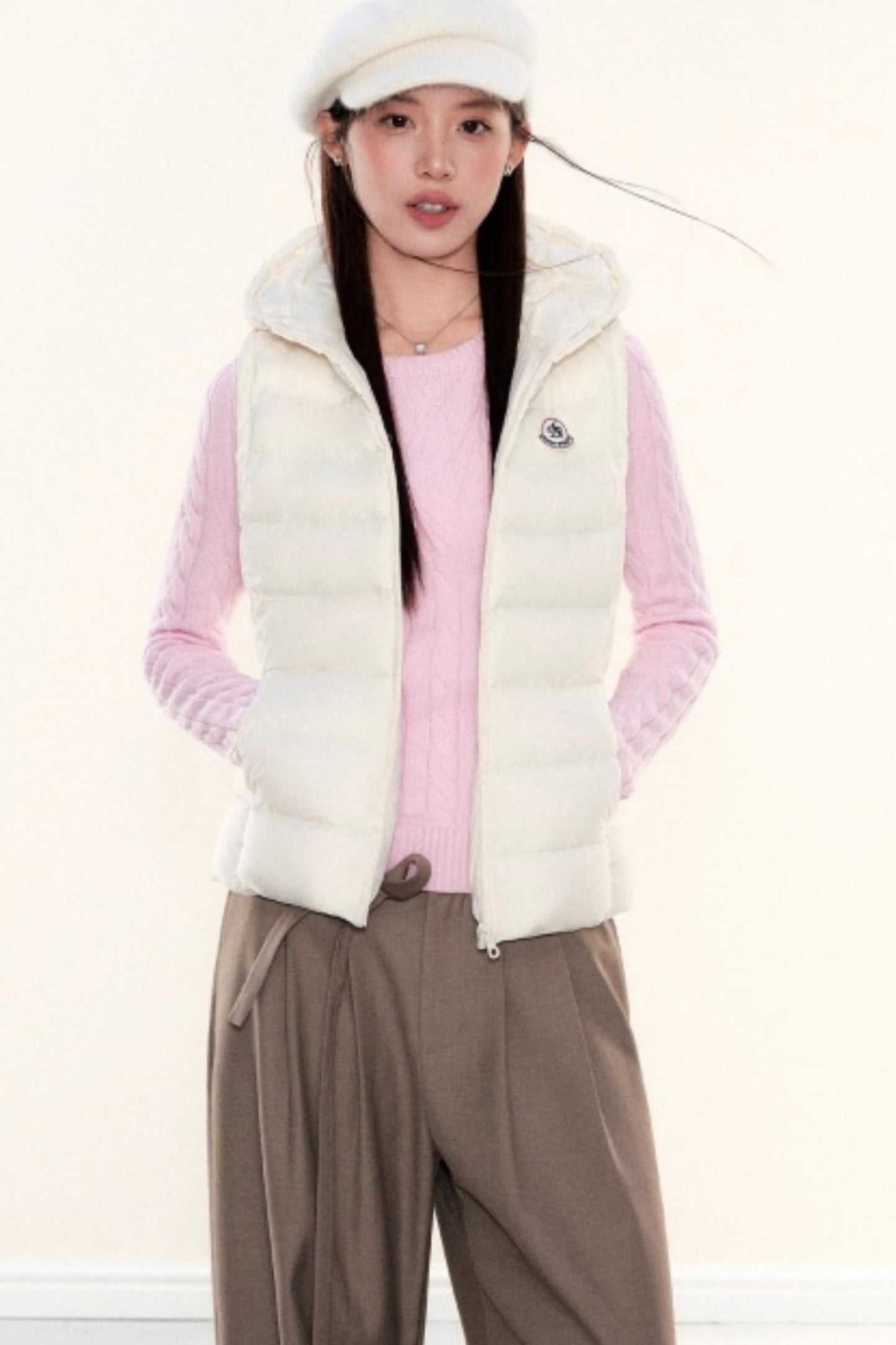 Hooded Ribbed Down Vest