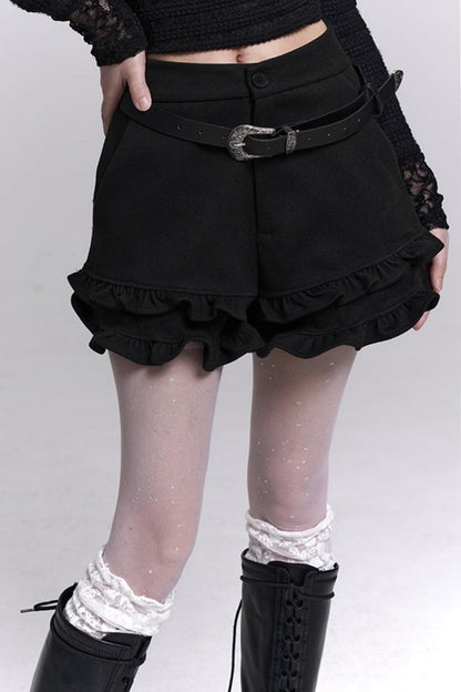 Ruffled Woolen Boot Shorts
