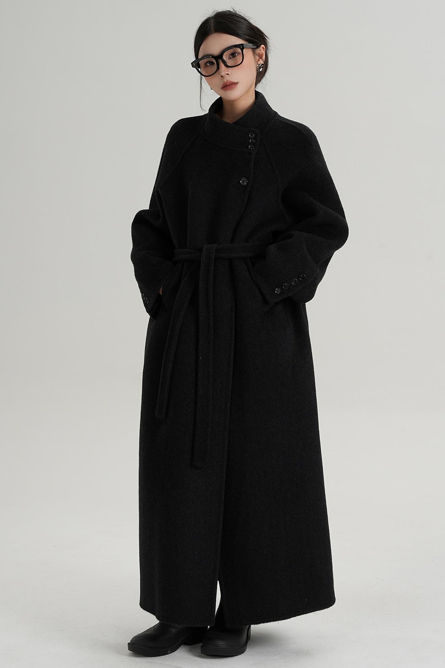 Diagonal Collar Woolen Long Coat
