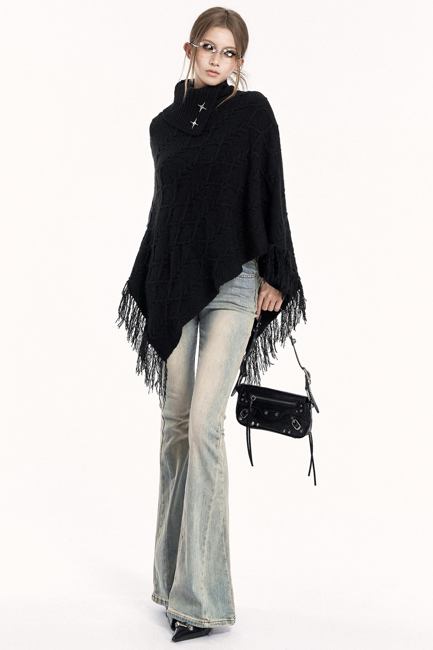 Vintage Knit Turtleneck Cape Cardigan