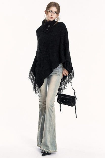 Vintage Knit Turtleneck Cape Cardigan