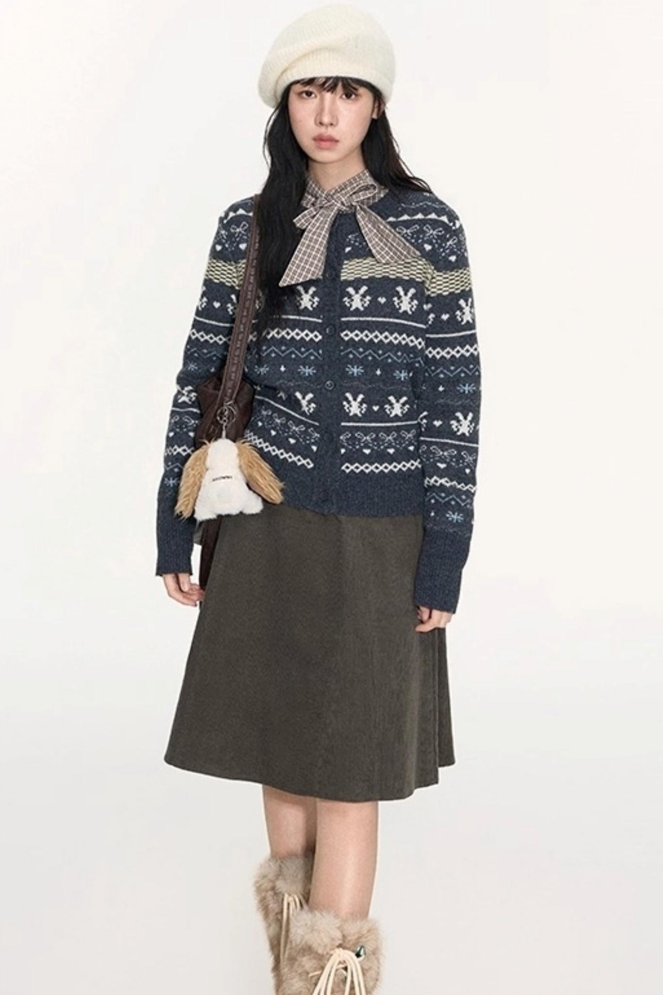 Vintage Fur Collar Jacket With Skirt Set-Up