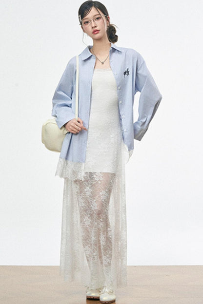 Fusion Lace Dress With Lace Shirt Set-Up
