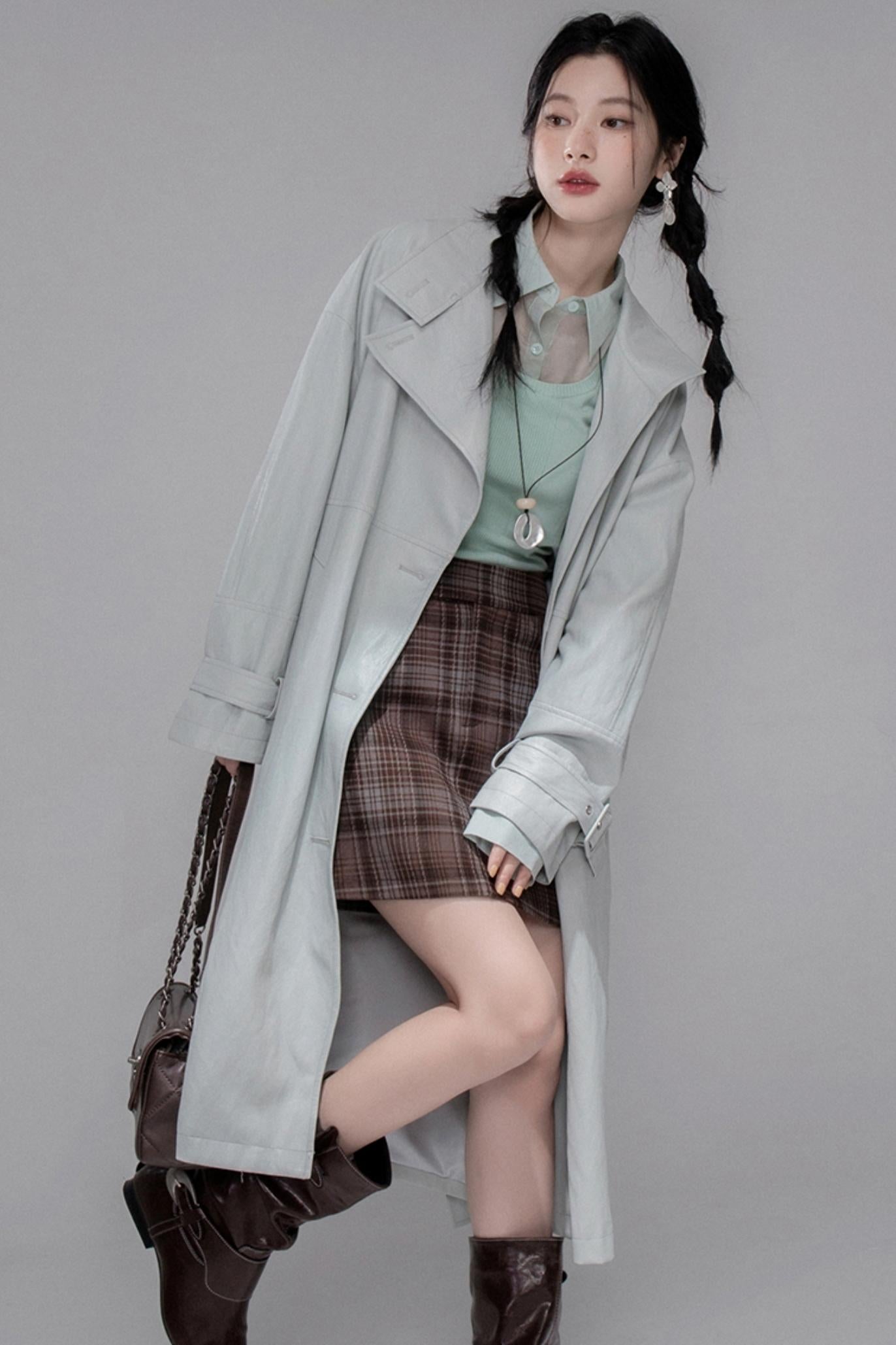 Brushed Plaid Brown Skirt