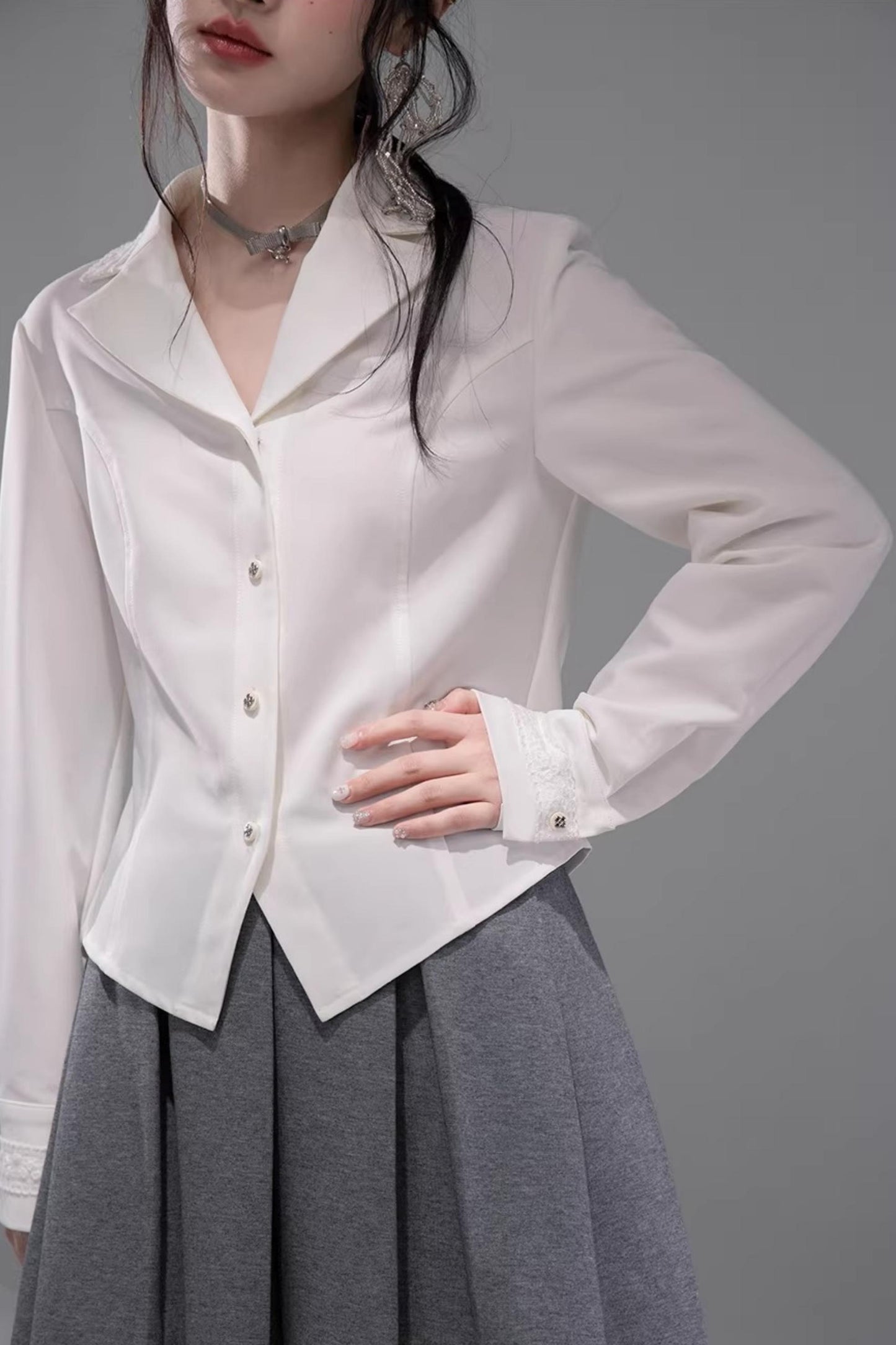 Cloud White Waist-Cinching Shirt