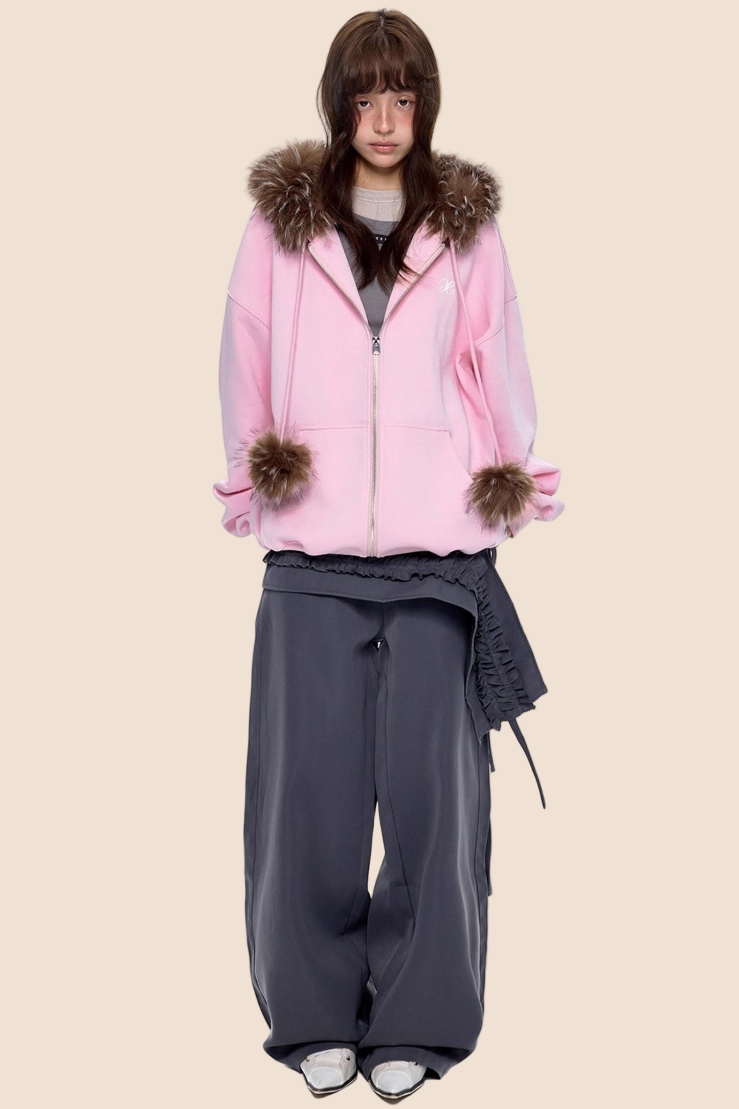 Hooded Embroidered Fleece Cardigan