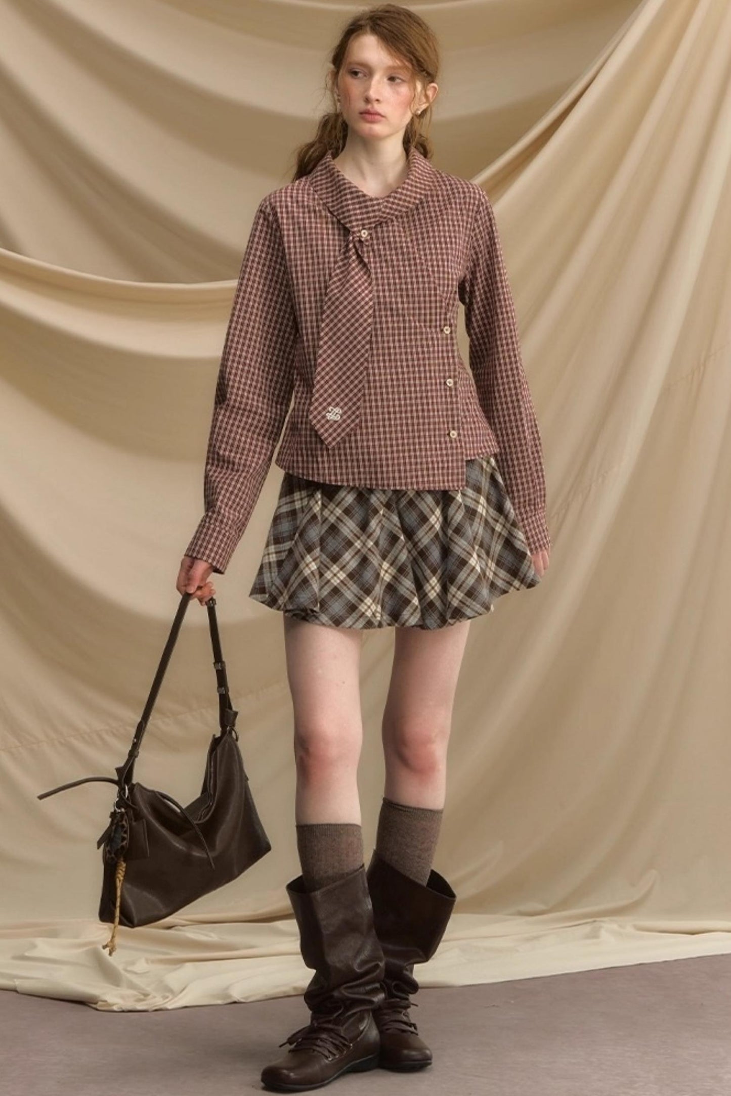 Relaxed Diagonal Plaid Shirt