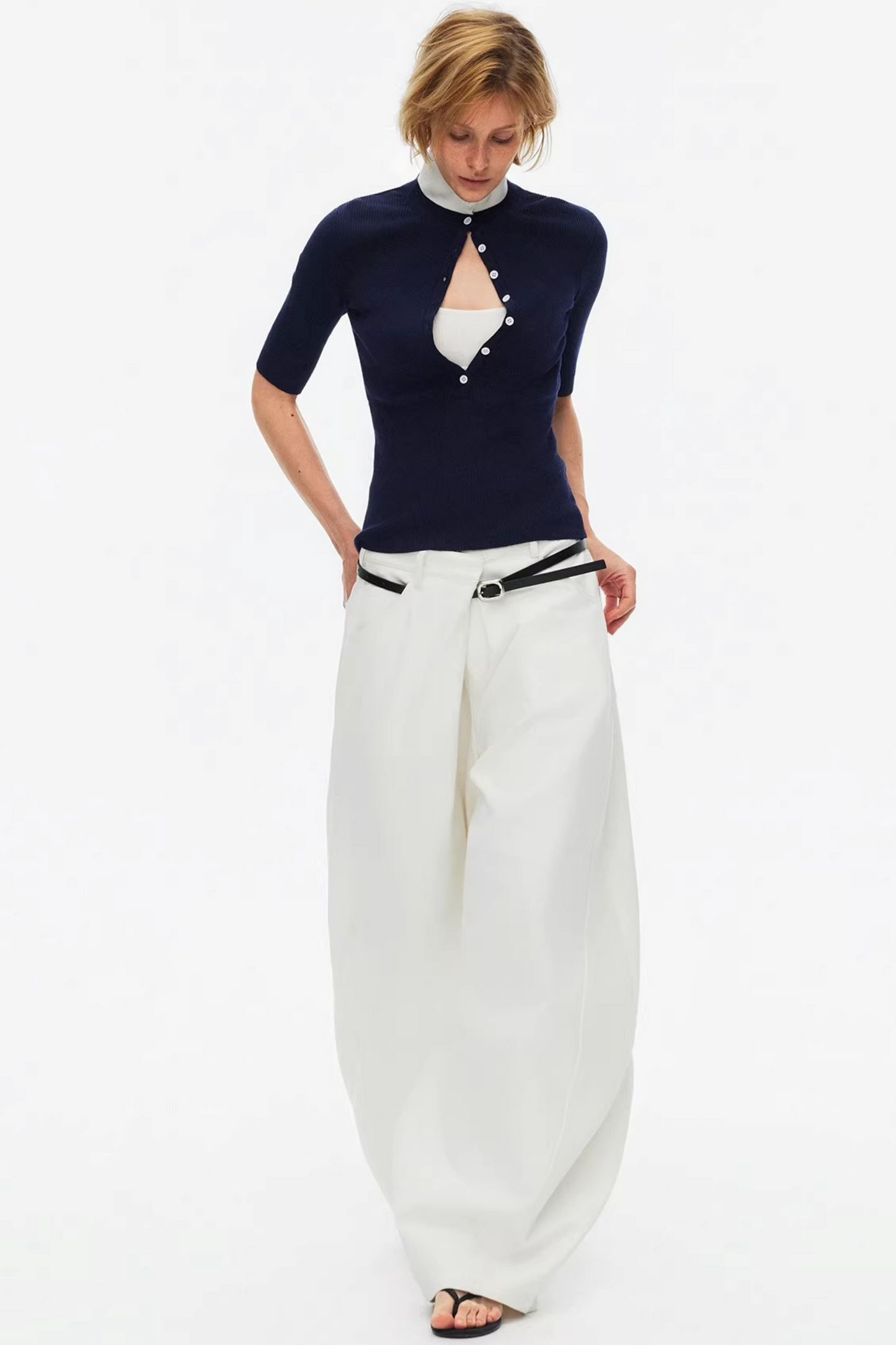 Lyocell Color-Blocked Knit Top