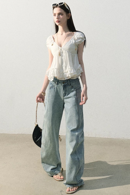 Lyocell Linen Ruffled Blouse