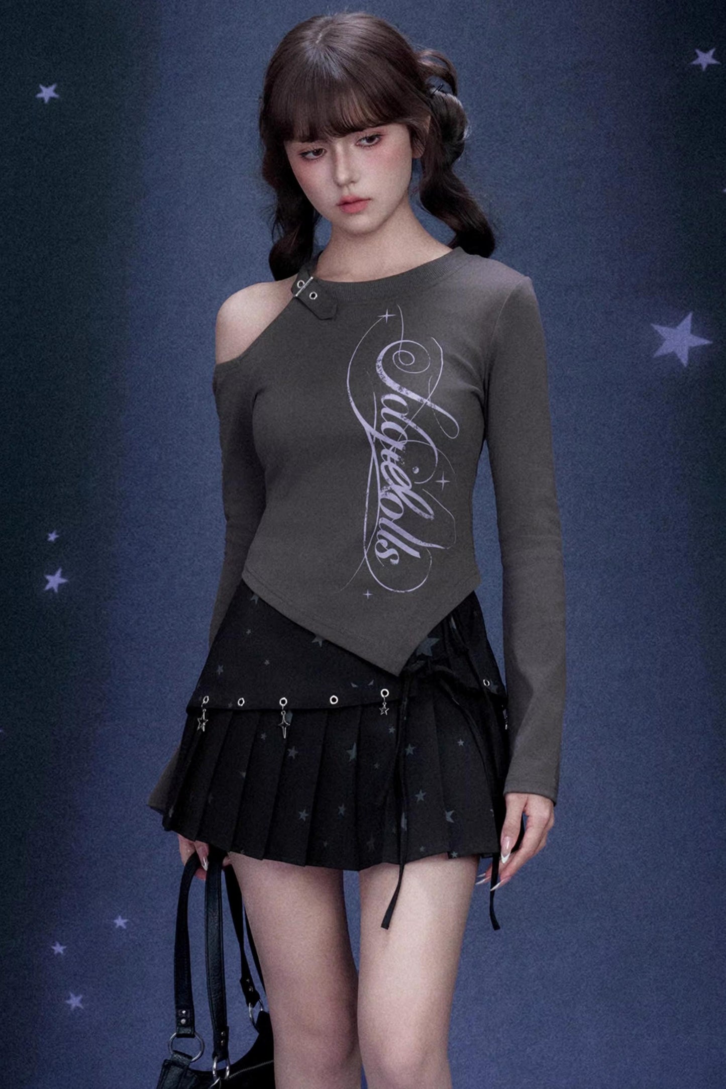 Gray Off-Shoulder T-Shirt Top