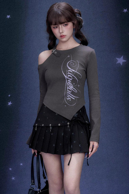 Gray Off-Shoulder T-Shirt Top