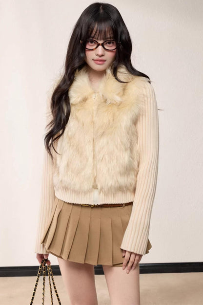 Lapel Patchwork Knitted Coat