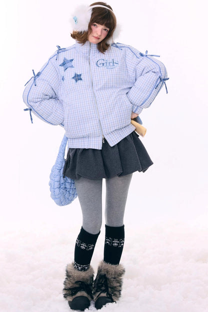 Blue Plaid Padded Jacket