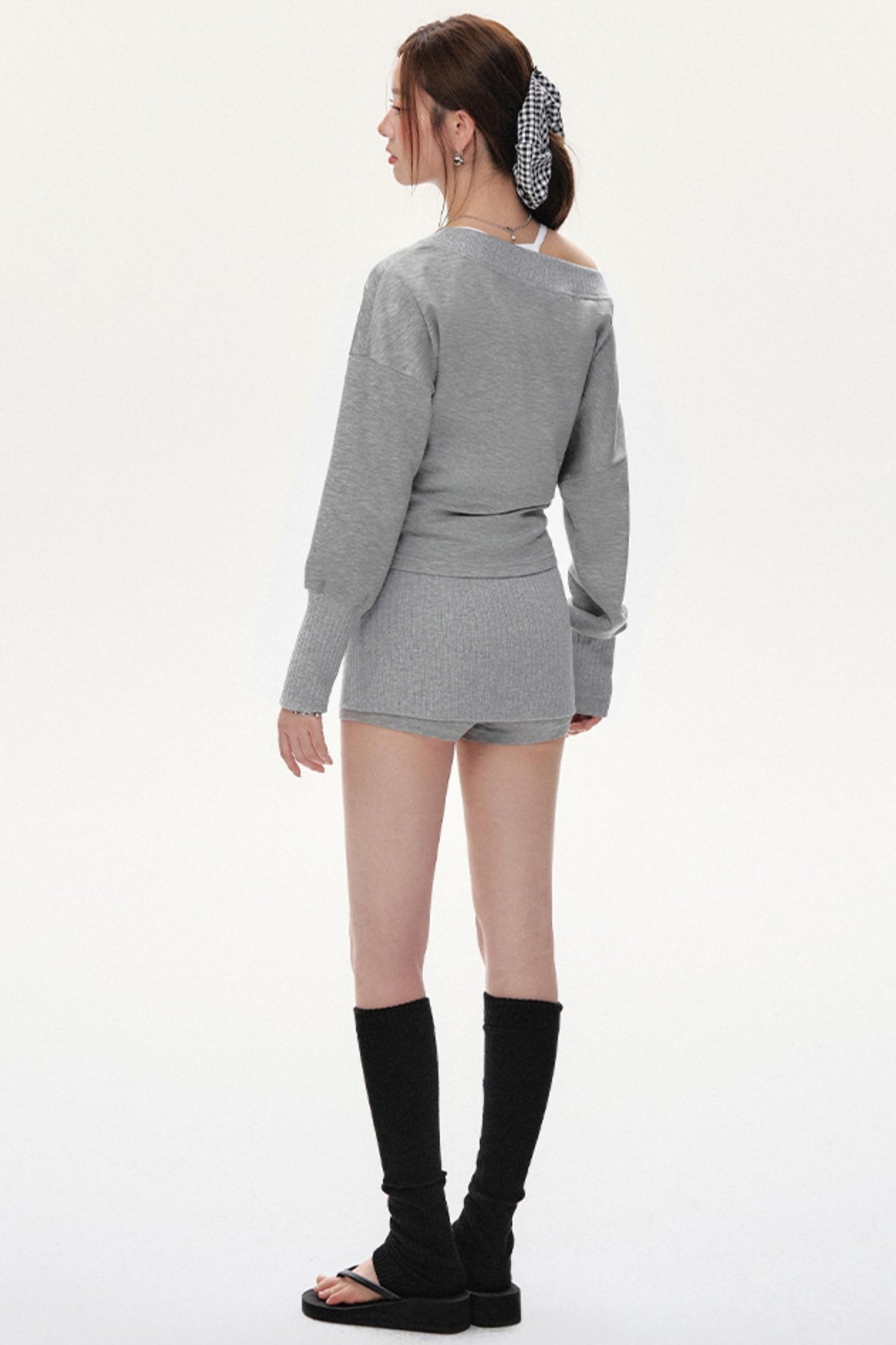 Fashion Oblique Shoulder Tops Set-Up