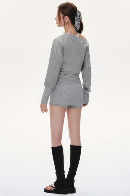 Fashion Oblique Shoulder Tops Set-Up