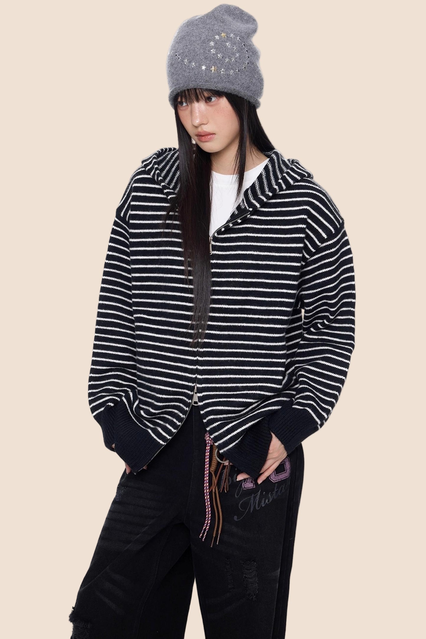 Color-Block Striped Knit Cardigan