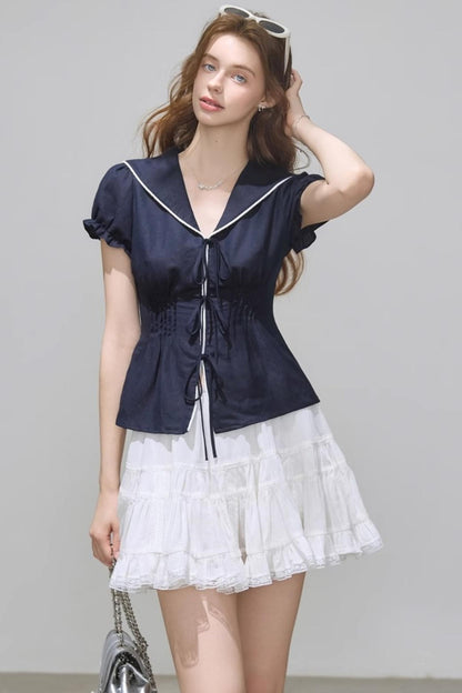 Navy Linen Pants Set-Up