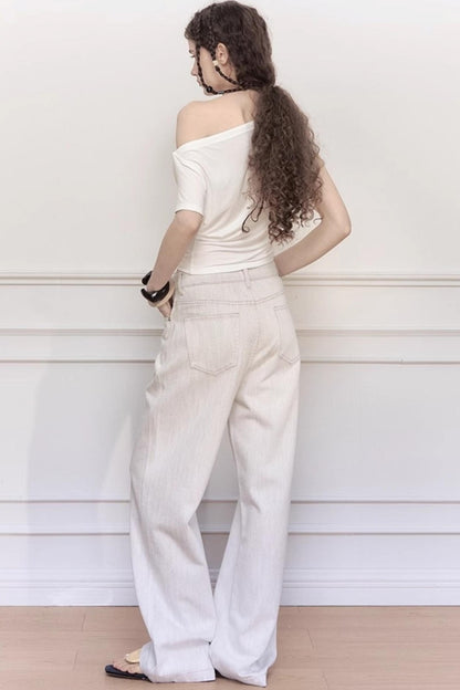 Bead-Embellished Wide-Leg Jeans