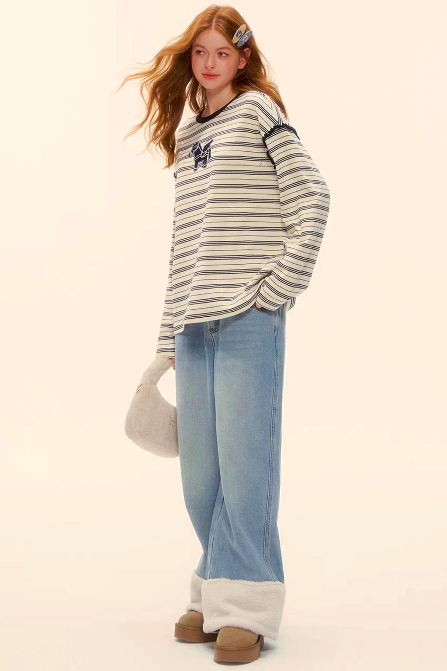 Wool Splicing Fleece-Lined Pants