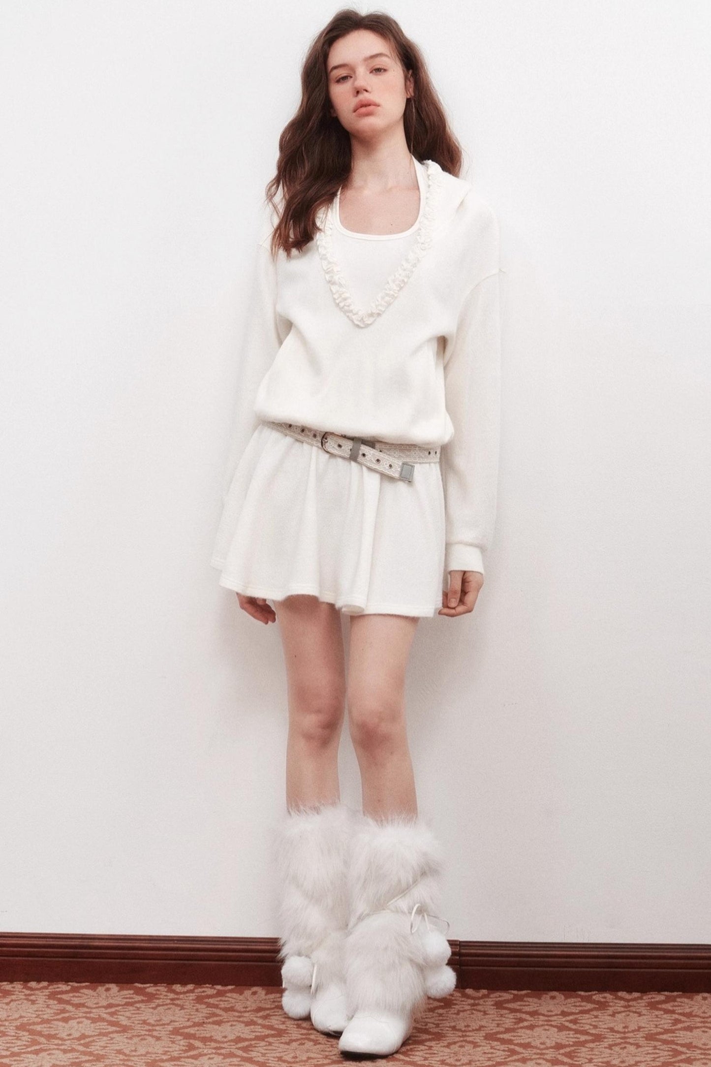 V-Neck Long Sleeve Ruffled Dress