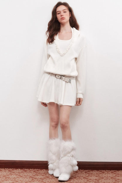 V-Neck Long Sleeve Ruffled Dress