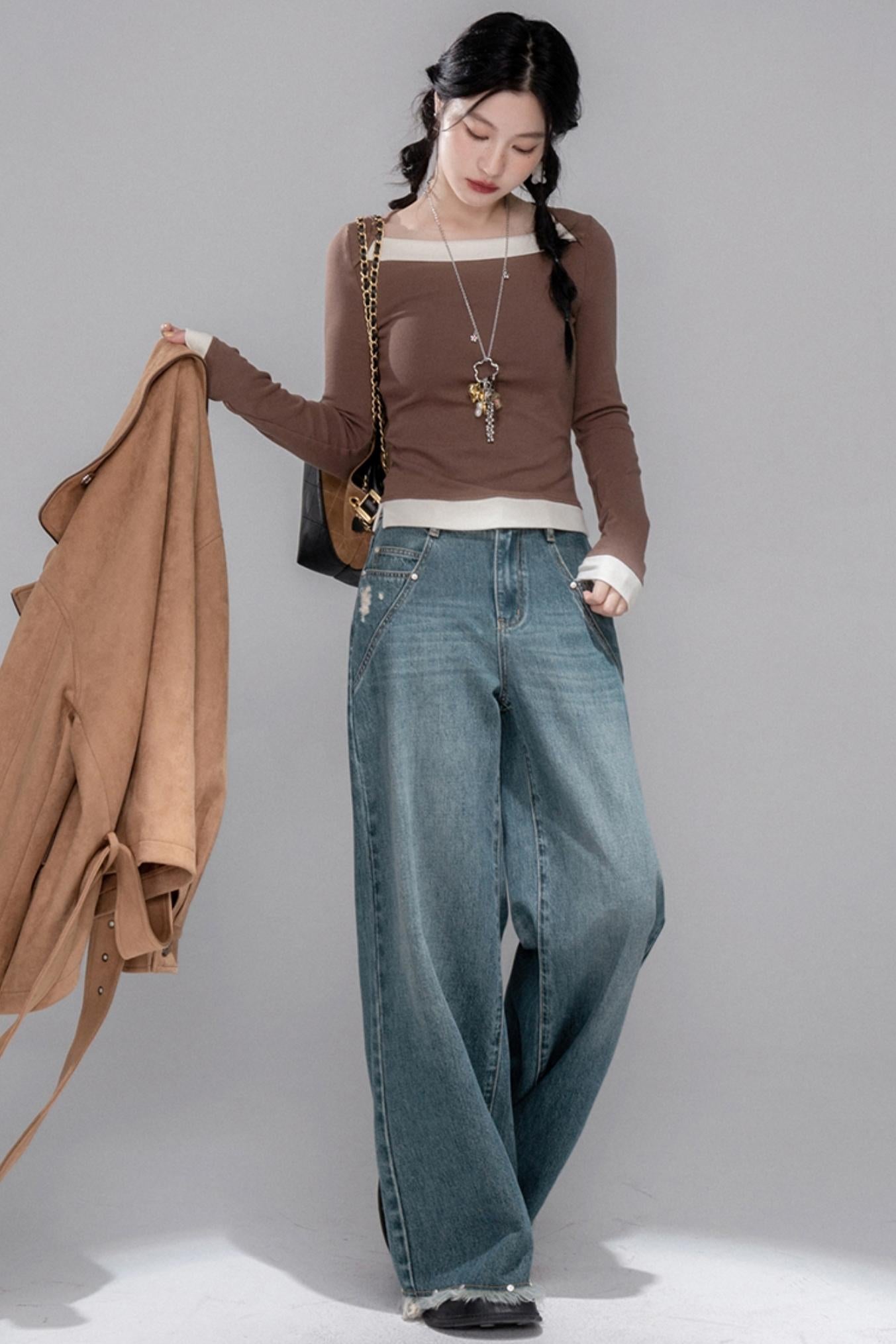 White Milk Coffee Knitted Top & Skirt Set