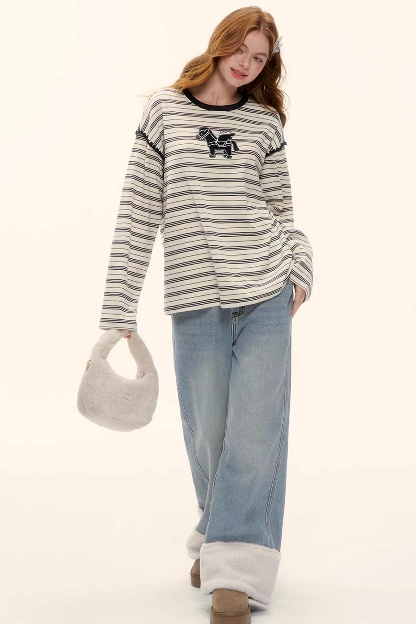 Fleece-Lined Wool Spliced Jeans