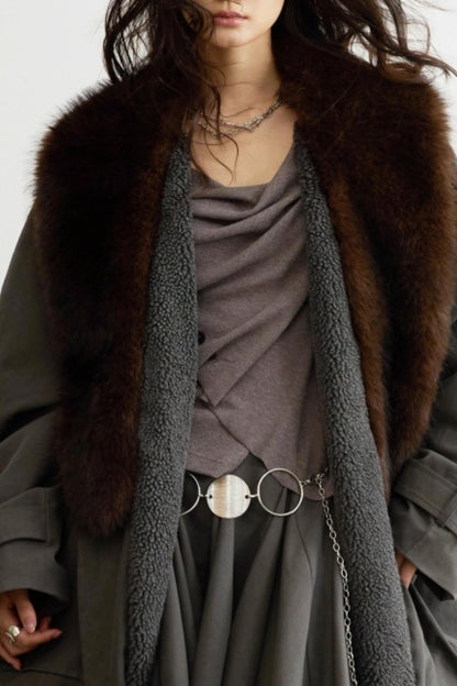 Retro Distressed Fur Collar Jacket Set-Up